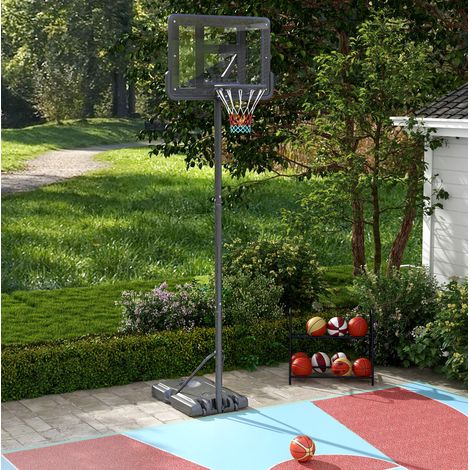 Panier de basket sur pied 111x79x370 cm en métal noir, mobile pour jardin et piscine – MEUBLIV (1/5)