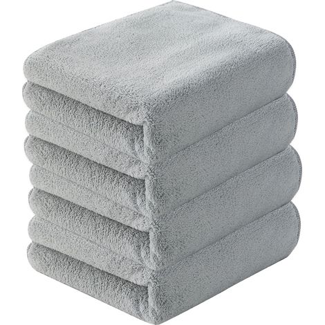 Lot de 4 serviettes de bain ultra douces (35 x 70 cm) - Séchage rapide - Velours corail - Très absorbantes (1/5)