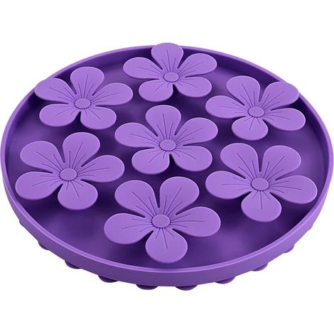 1 mangeoire lente, silicone souple, forme fleur, violet, pour chats et chiens (1/5)