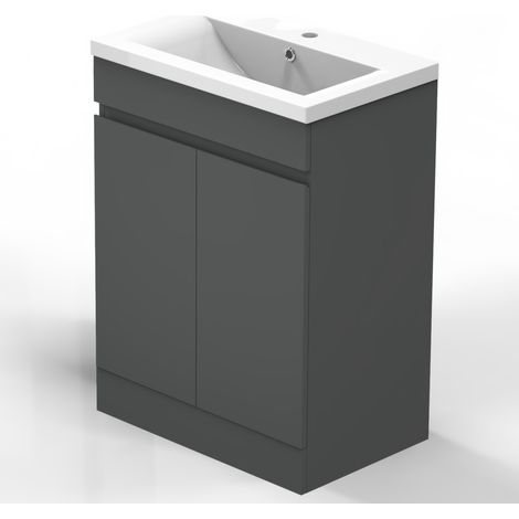 500mm Grey Bathroom Vanity Unit with Basin Sink Storage (1/5)