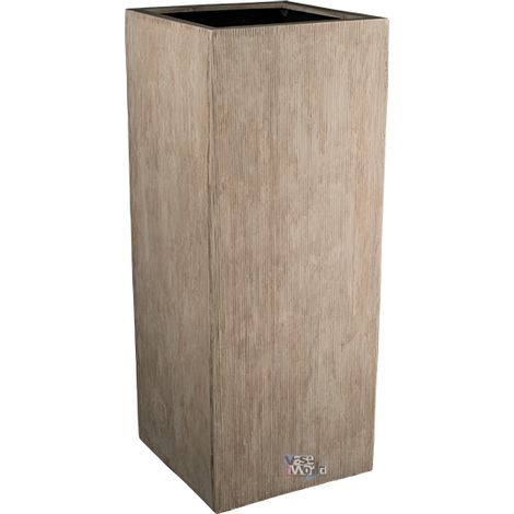 Pot de Fleurs Design Jakarta Rayé Beige, Jardinière Colonne avec Fond Surélevé pour Extérieur - PANGIVO (1/2)