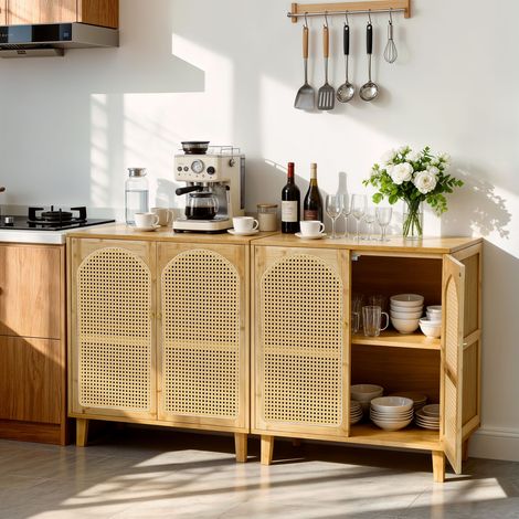 Bamboo Buffet Cabinet with Adjustable Shelf Large Sideboard Storage for Kitchen, Dining Room (1/5)