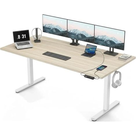 Standing Sitting Desk 16x80cm with USB-C and USB-A Charging Port, Height Adjustable from 72 to 118 cm, 4 Memory Presets, Cable Management and Hook (1/5)