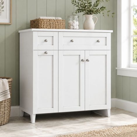 Meuble de salle de bain avec vasque 76 x 47 x 86 cm, 3 tiroirs, 1 porte, blanc DESVIAE (1/5)