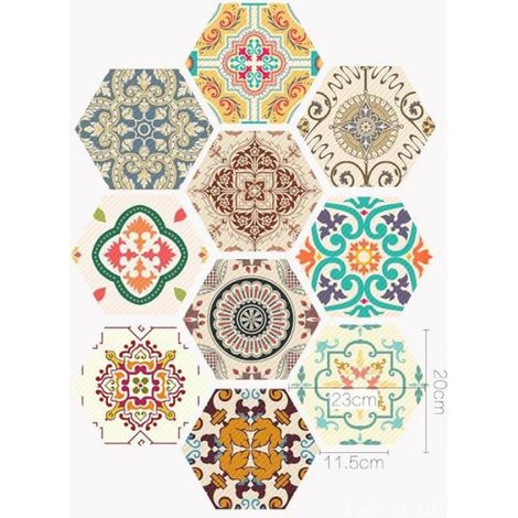 Carreaux Vinyle Autocollant - Plancher Décoration Intérieure - Salle De Bain Cuisine Salon - 10 Pièces Hexagonales 20 x 23 cm (1/5)