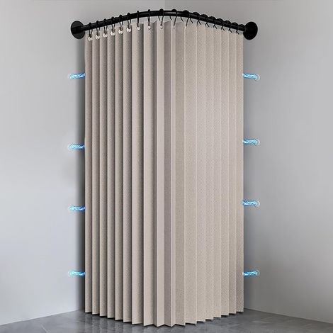 Rideau de Douche Anti Moisissure Pliable, Imperméable Rideau de Douche d'angle en Tissu Lavable, Aimant Rideaux de Douche avec Crochet pour Salle de Bain, 150g/m², Beige, 80x200cm (1/5)