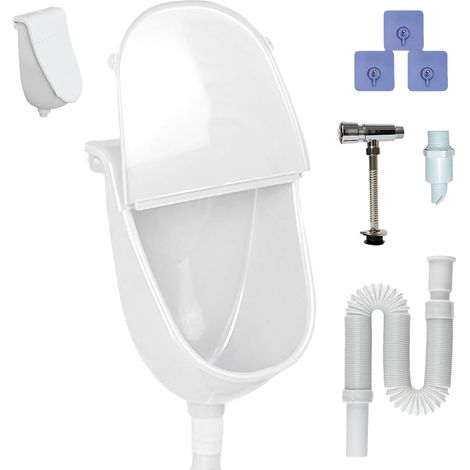 Plastic Urinal with Lid, Wall Basin, No Drilling for Men, with Splash Guard Lid, Drain Hose, Flush Valve and Flushing Nozzle for Home, Student Dormitories, Motorhomes and the Garden (1/5)