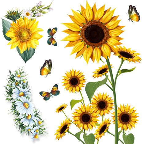 Set mit 2 Sonnenblumen-Wandaufklebern, Sommerdekoration für Fenster.