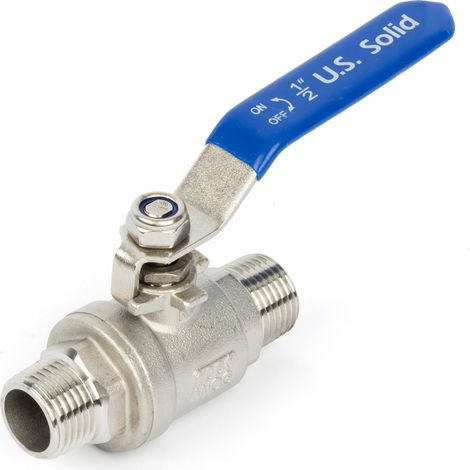 Vanne à bille - 1 pièce - Acier inox 304 - 2 voies Mâle Mâle - DN15 Port complet - Eau et Gaz (1/5)
