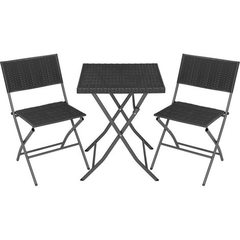 Avestar 3-tlg. Bistroset für 2 Personen, klappbares Gartenmöbelset, wetterfestes PP-Rattan, Outdoor Sitzgruppe, mit Klapptisch und 2 Klappstühlen, Schwarz