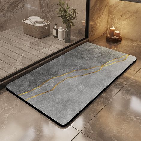 Tapis de bain diatomite absorbant séchage rapide résistant aux salissures gris‑doré (1/2)