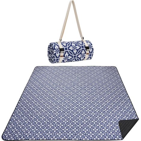 Couverture de pique-nique, couverture d'extérieur imperméable, 203,2 x 203,2 cm, tapis de pique-nique lavable pour la plage, couvertures de pique-nique pour camping sur l'herbe avec (1/5)