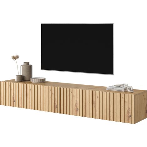 Selsey Telire - Mueble de TV colgante - roble artesano con frente de lamas - 175 cm