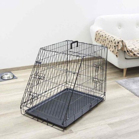 Kerbl Slant Anteriore Cane Gabbia Pieghevole 2 Porte, 76 x 54 x 64 cm, Nero (1/4)