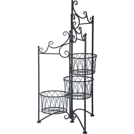 Porte pots pliable 3 pots 3 hauteurs - L 48,9 x P 43,5 x H 97,8 cm - Fer - Livraison gratuite (1/5)