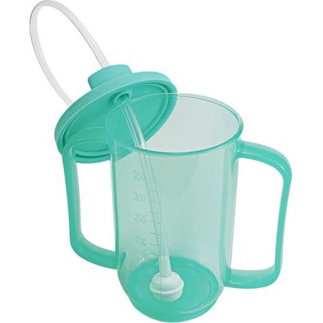Gobelet d'apprentissage pour personnes âgées, gourde pour adultes handicapés, mug de voyage vert 350 ml avec poignées ergonomiques, bec anti-éclaboussures et couvercle de voyage (1/5)