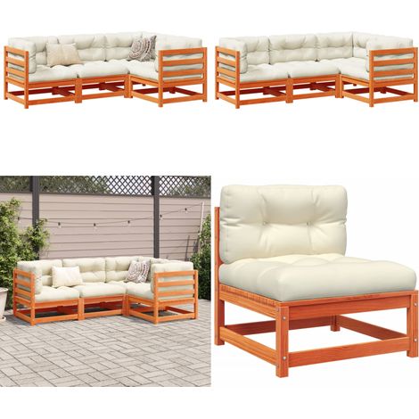 4-tlg. Garten-Sofagarnitur mit Kissen Wachsbraun Kiefernholz - Gartengestell - Gartenlounge - Esszimmergarnitur - Gartenmöbelset - Rattan Möbel - Home & Living (1/5)