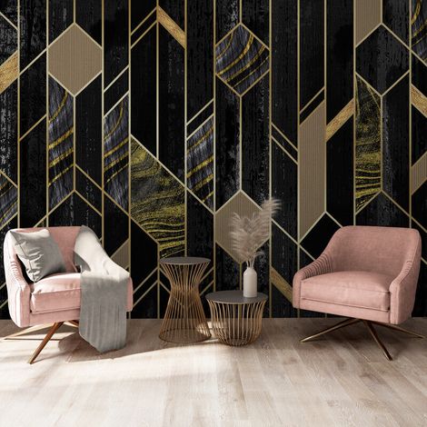 Papier Peint Géométrique - Art Déco Doré - 150 x 250 cm (1/2)