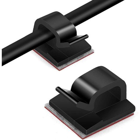 Pack of 10 black cable clips – Adhesive fixing for cables up to 5mm – Easy installation without drilling – For office and home – 10 pieces (1/5)