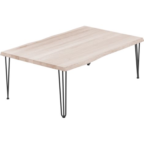 LAMO Manufaktur Esstisch Küchentisch, mit Baumkante 120x80x47cm (AxBxH), Creative, Roh / Schwarz, LWB-01-A-001-9005Cr