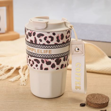 (Blanche à pois noirs, 480 ml) Bouteille d'eau isotherme en acier inoxydable 316, isolée sous vide, adaptée aux voyages. (1/3)