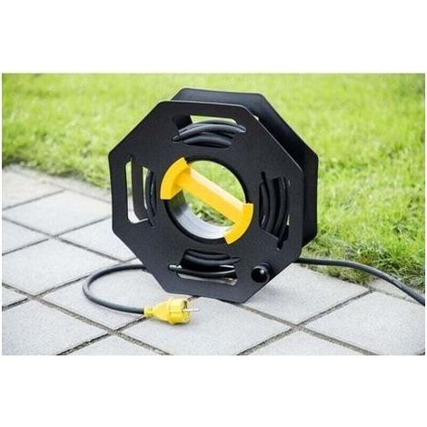 DBBEGK Caravan Enrouleur de câble, Manuel, Vide, pour Le Camping et Le ménage, jusqu'à 25 m de câble, en Plastique, Noir et Jaune (1/2)