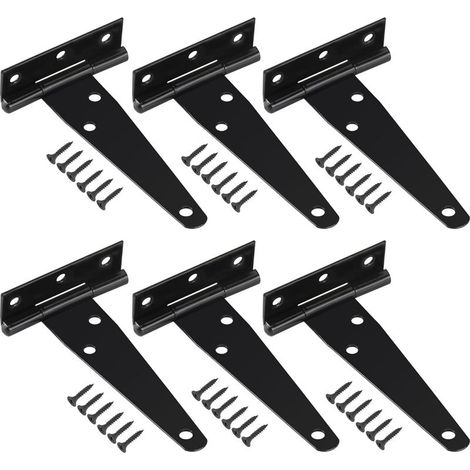 6er-Set T-Scharniere, schwarz verzinkter Stahl, 270° drehbar, inklusive Schrauben, für Tore, Scheunen und Fenster (1/5)