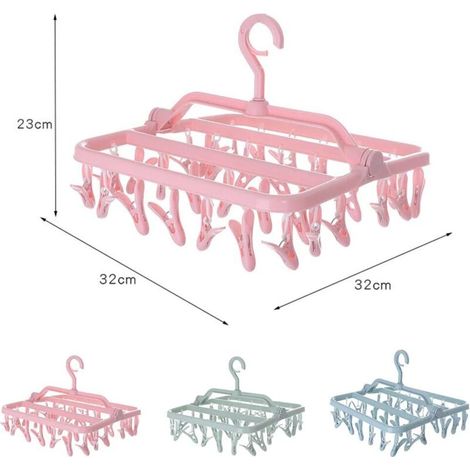 Etendoir Chaussette, Etendoir Linge avec 32 Pinces, Sechoir a Linge Pliant Suspendu, Etendoir Linge Interieur Extérieur, pour Chaussettes, sous-Vêtements et Petits Vêtements (1/3)