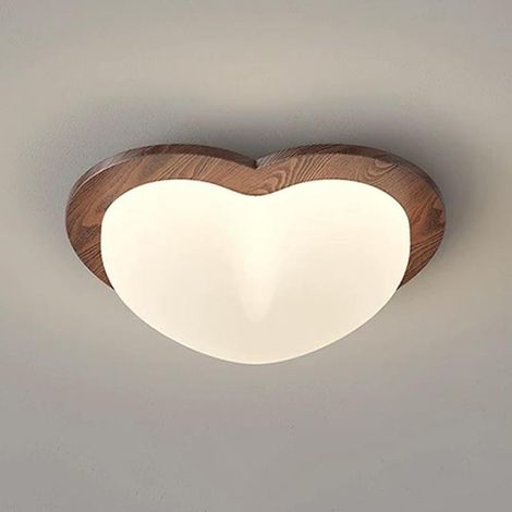 Modern star-shaped dimmable, semi-recessed LED ceiling light for children, minimalist wood finish, PE walnut lampshade, for bedroom or hallway (1/5)