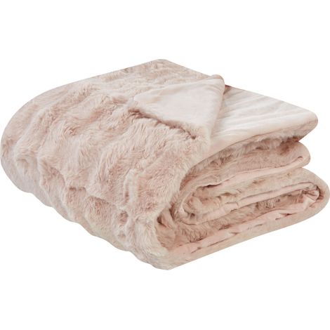 Manta ropa de cama moderna de poliéster imitación de piel de conejo peluda dormitorio rosa 200 x 220 cm Salka