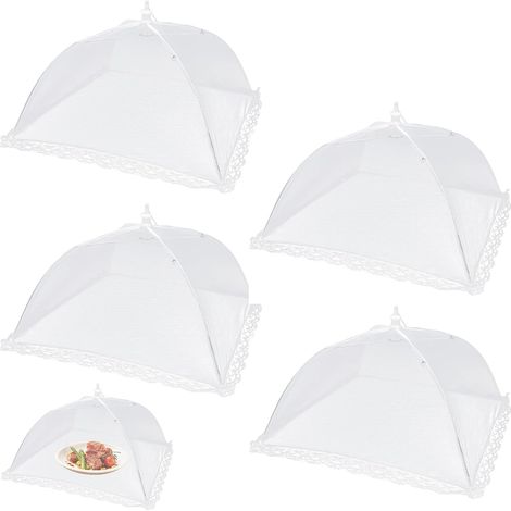 coperture pieghevoli per alimenti, 32 x 32 cm, per frutta, anti-mosche, in rete, ideali per campeggio, picnic, barbecue a casa, colore bianco. (1/5)