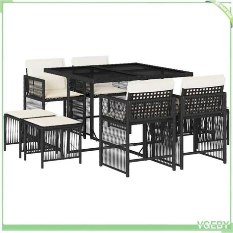 Ensemble à manger de jardin - FAFEICY - 3211674 - résine tressée noir - dessus verre trempé - rangement compact (1/5)
