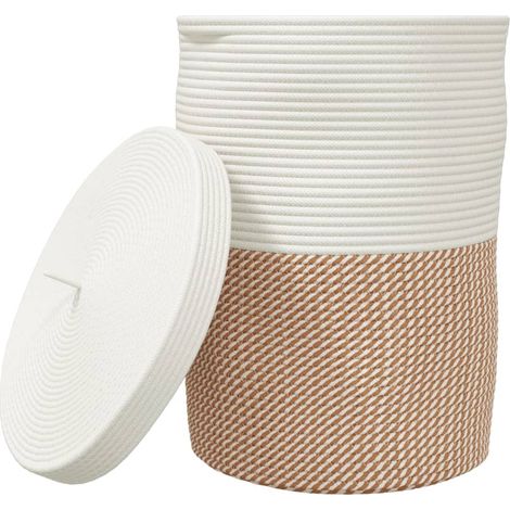 Panier de rangement et couvercle marron et blanc Ø37x50cm coton