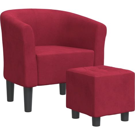Poltrona lounge con seduta comoda, design moderno e poggiapiedi in tessuto di velluto rosso bordeaux DEC026435