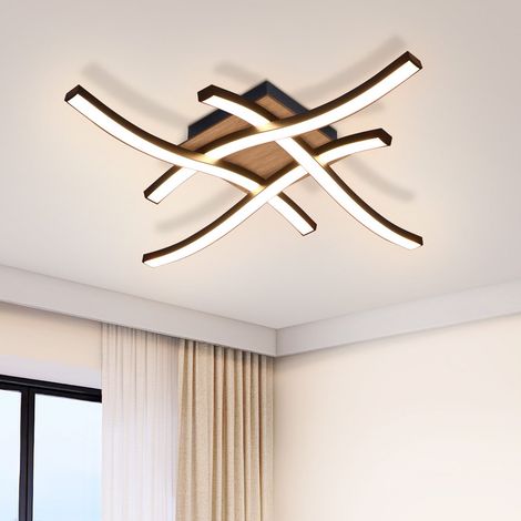 GBLY Deckenlampe LED Deckenleuchte Wohnzimmer - 24W Holz Wohnzimmerlampe 3000K Warmweiß Modern Design Schlafzimmerlampe Schwarz Metall Küchenlampe Schlafzimmer für Flur Büro Küche Esszimmer