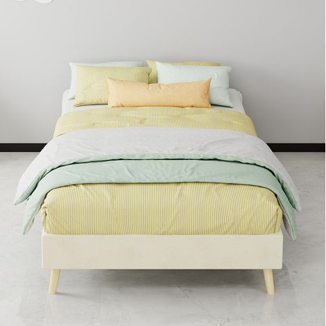 Estructura de cama 90x200 cm de terciopelo beige, ahorra espacio FloraGrace (1/5)