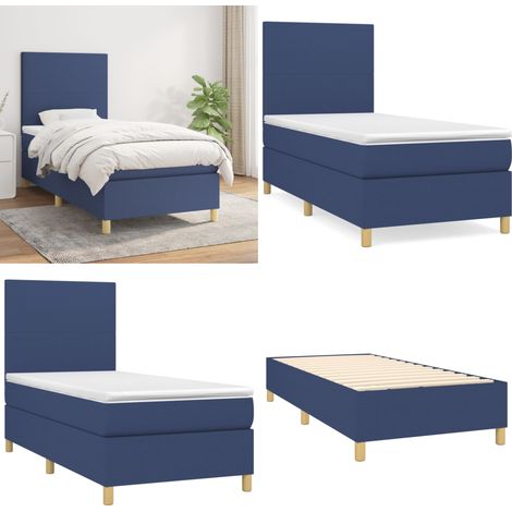 Giroletto a Molle con Materasso Blu 90x200 cm inTessuto - Materasso a molle - Letto con testiera regolabile