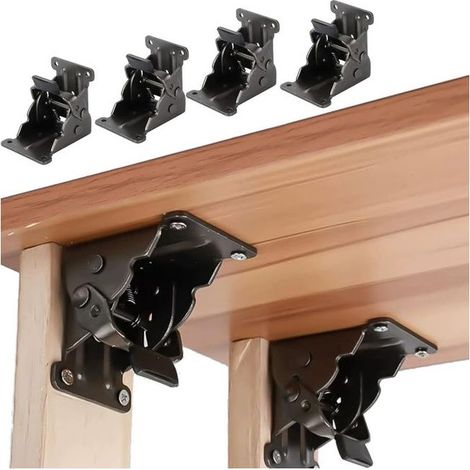4Pcs Charnières Autobloquantes Pliables avec Supports et Accolades pour Pieds Rabattables de Meuble, Table et Lit (1/5)