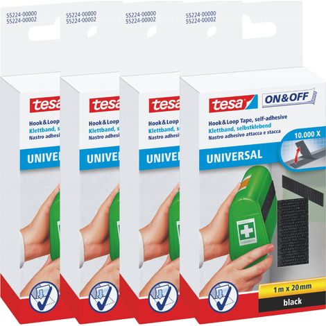 Nastro adesivo in velcro Tesa, nero, 1 m x 20 mm, 4 pezzi (1/3)