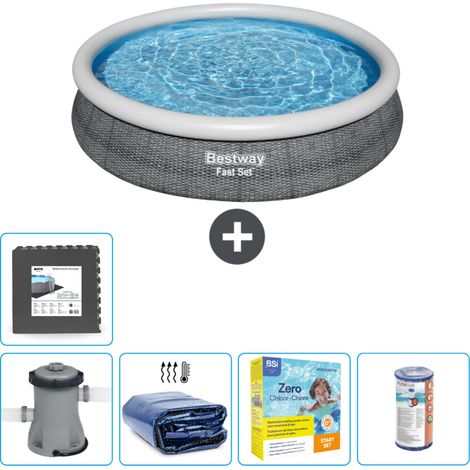 Piscine gonflable ronde Bestway à réglage rapide - Imprimé rotin - 366 x 76 cm - Comprend des Accessoires CB18 (1/5)