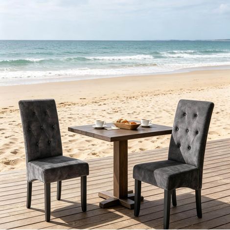 Lot de 2 chaises de salle à manger en velours noir, dossier haut, pieds en bois (1/5)