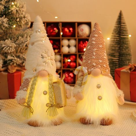 2Pc de Noel Lumineux, Decoration Noel Lutin Farceur en Peluche, Ornements Noe Interieur Lumineuse, Lutin Decoration (1/5)