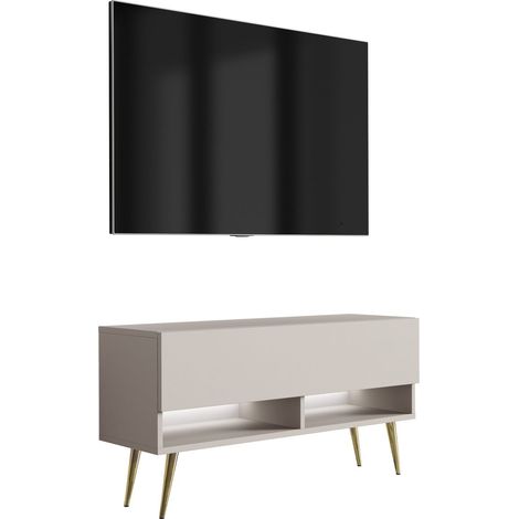 Mobile TV : Cachemire, gambe dorate inclinate, LED bianco, 100 × 32 × 52 cm (1/5)