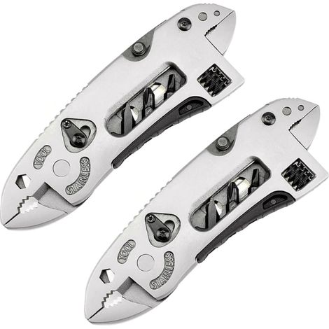Pince Multifonction en Acier Inoxydable Argentée Portable, 2 Pièces, Outil D'extérieur Polyvalent pour Chasse et Pêche, Clés Multi-usages Pratiques (1/5)