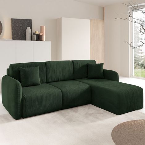 Sofá Cama con Chaise Longue Ranco, Contenedor, Reversible, Reclinable, 245x185 cm verde botella\ (1/5)