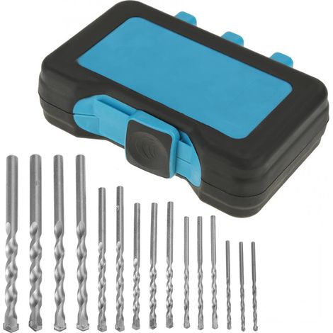 15Pcs 3-10mm Carbide Tip Masonry Drill Bit Set for Concrete Brick Tile Blue Plastic Box Packing
