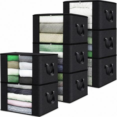 Sacs de rangement pour vêtements et couettes, noirs, lot de 6, poignées renforcées, fermeture éclair, noir, 35 L - 8 pièces (1/5)