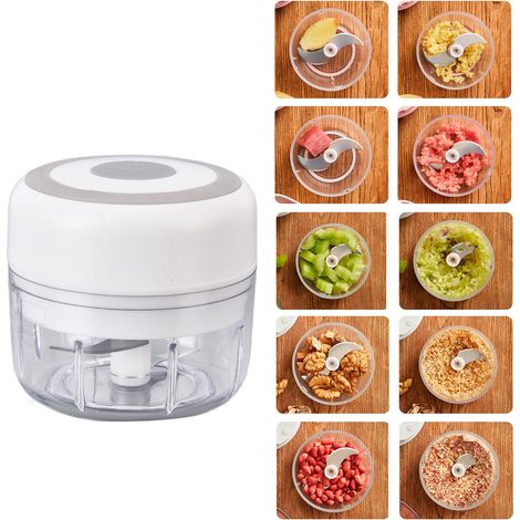 Broyeur d'ail électrique sans fil rechargeable USB à double lame, 100 ml, pour aliments pour bébés, robot culinaire (blanc) (1/5)