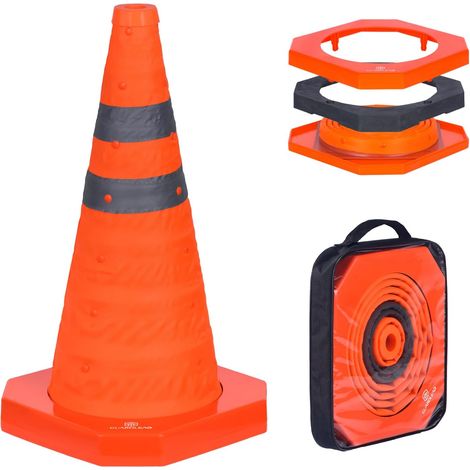 Cône de Signalisation Pliable 45 cm, Cône de Sécurité à Base ABS Lourde (900 g), Résistant au Vent et Réfléchissant, pour Panne Automobile, Parking et Chantier (1/5)