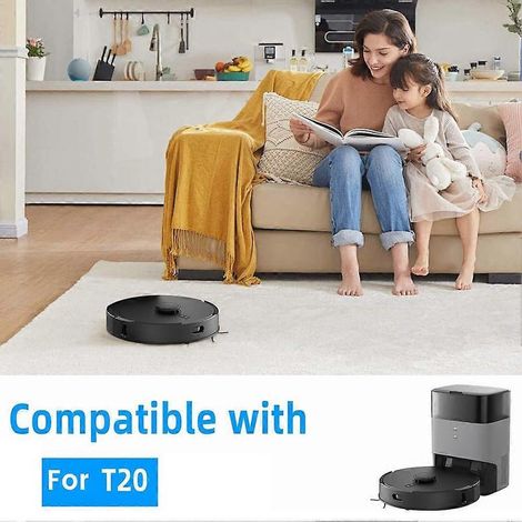 Pièces de rechange pour aspirateur robot Airrobo T20 : brosse principale, filtres HEPA, lingettes de nettoyage et sacs à poussière.